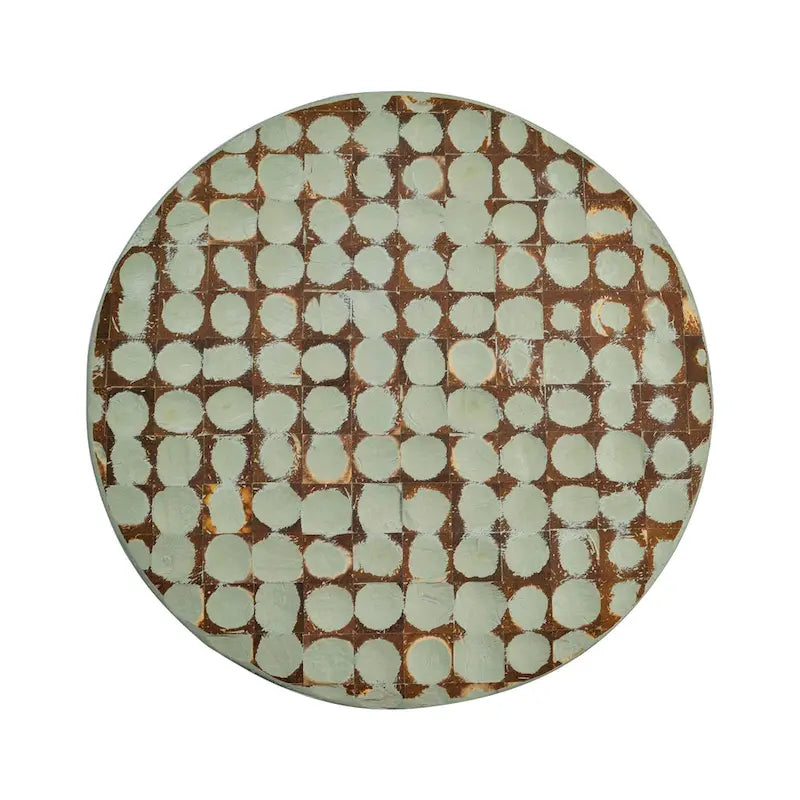 Table d'appoint ronde en mosaïque de coquilles de noix de coco blanches/vertes/brunes, 1 personne