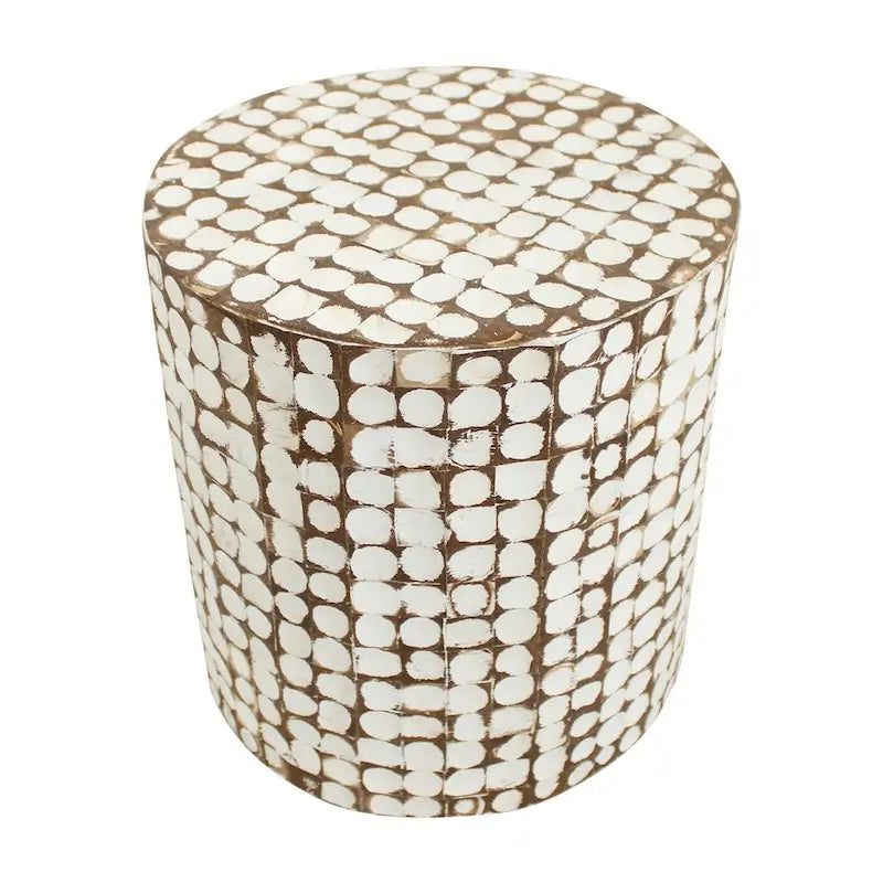 Table d'appoint ronde en mosaïque de coquilles de noix de coco blanches/vertes/brunes, 1 personne