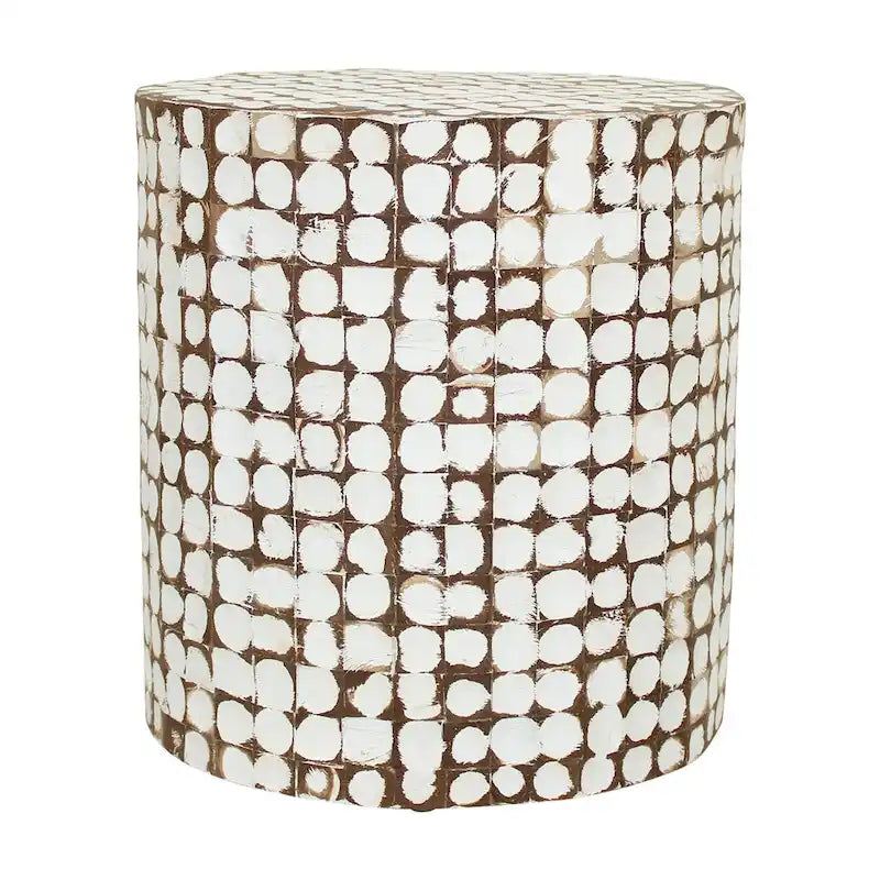 Table d'appoint ronde en mosaïque de coquilles de noix de coco blanches/vertes/brunes, 1 personne
