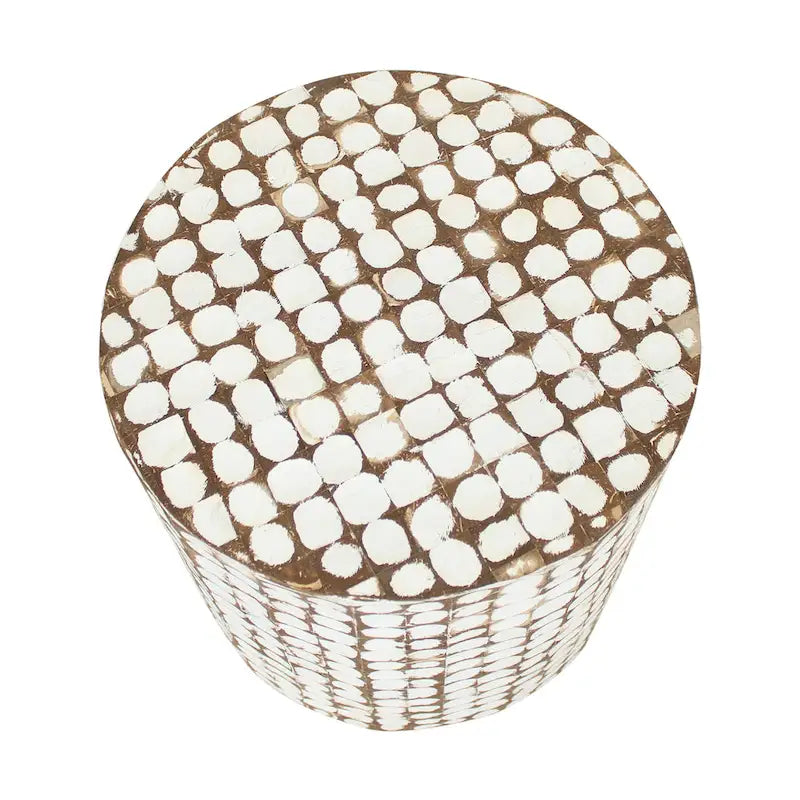 Table d'appoint ronde en mosaïque de coquilles de noix de coco blanches/vertes/brunes, 1 personne