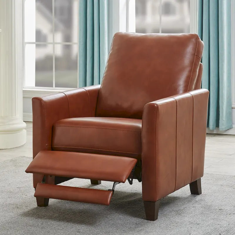 Fauteuil inclinable manuel en similicuir caramel/bleu nuit, une place