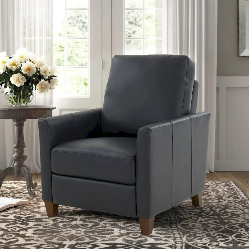 Fauteuil inclinable manuel en similicuir caramel / bleu nuit, une place