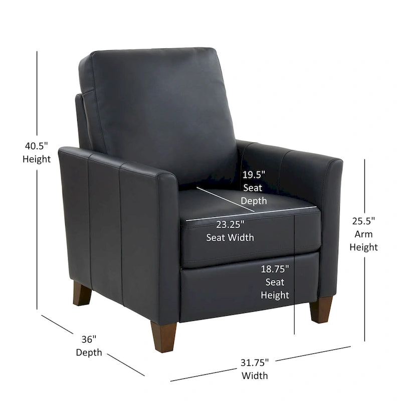 Fauteuil inclinable manuel en similicuir caramel / bleu nuit, une place