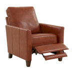 Fauteuil inclinable manuel en similicuir caramel / bleu nuit, une place