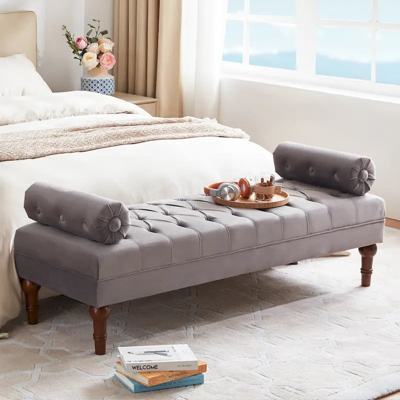 Banc capitonné en velours gris/beige/bleu/rose, une place