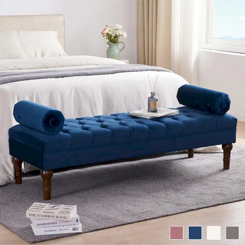 Banc capitonné en velours gris/beige/bleu/rose, une place