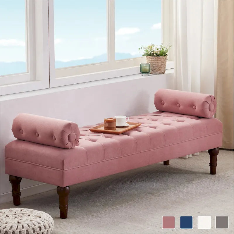Banc capitonné en velours gris/beige/bleu/rose, une place