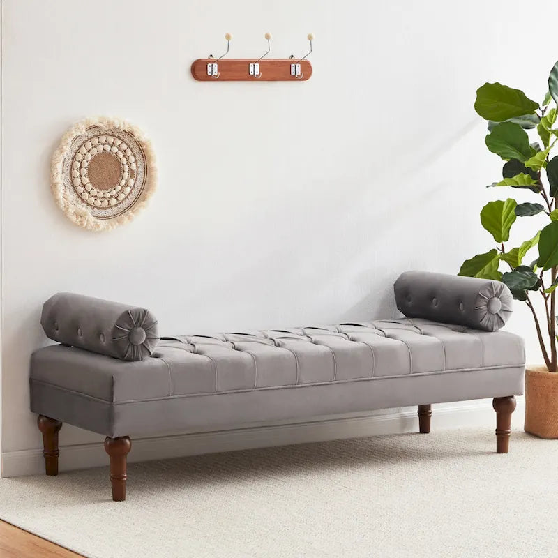 Banc capitonné en velours gris/beige/bleu/rose, une place