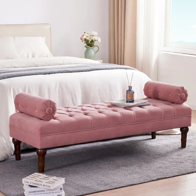 Banc capitonné en velours gris/beige/bleu/rose, une place
