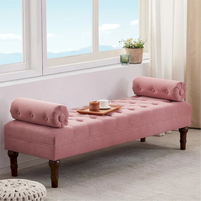 Banc capitonné en velours gris/beige/bleu/rose, une place
