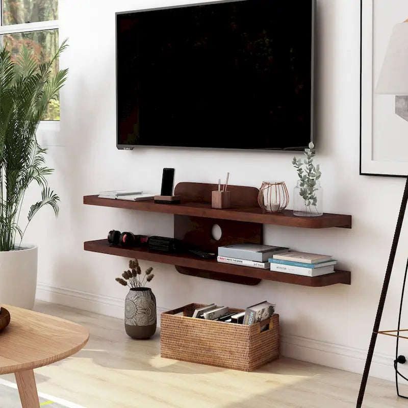 Meuble console mural à 2 étagères en Noyer vintage / Cappuccino / Chêne blanc, 1 unité