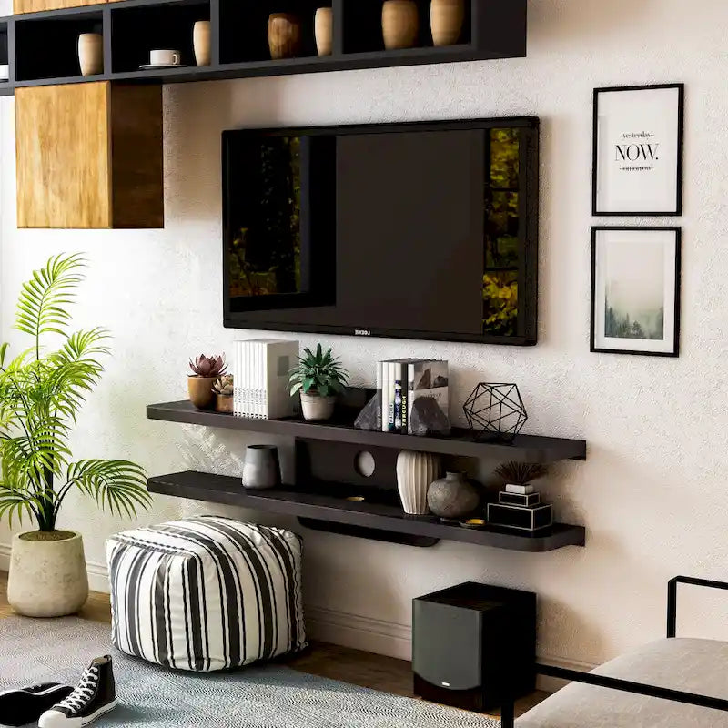 Meuble console mural à 2 étagères en Noyer vintage / Cappuccino / Chêne blanc, 1 unité
