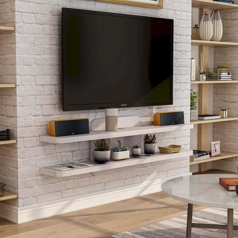 Meuble console mural à 2 étagères en Noyer vintage / Cappuccino / Chêne blanc, 1 unité