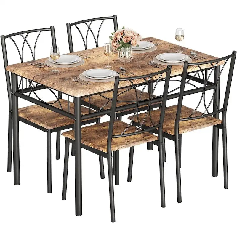 Ensemble table de salle à manger rectangulaire gris / noir / marron, 4 personnes