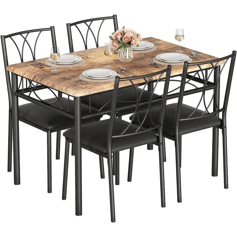 Ensemble table de salle à manger rectangulaire gris / noir / marron, 4 personnes