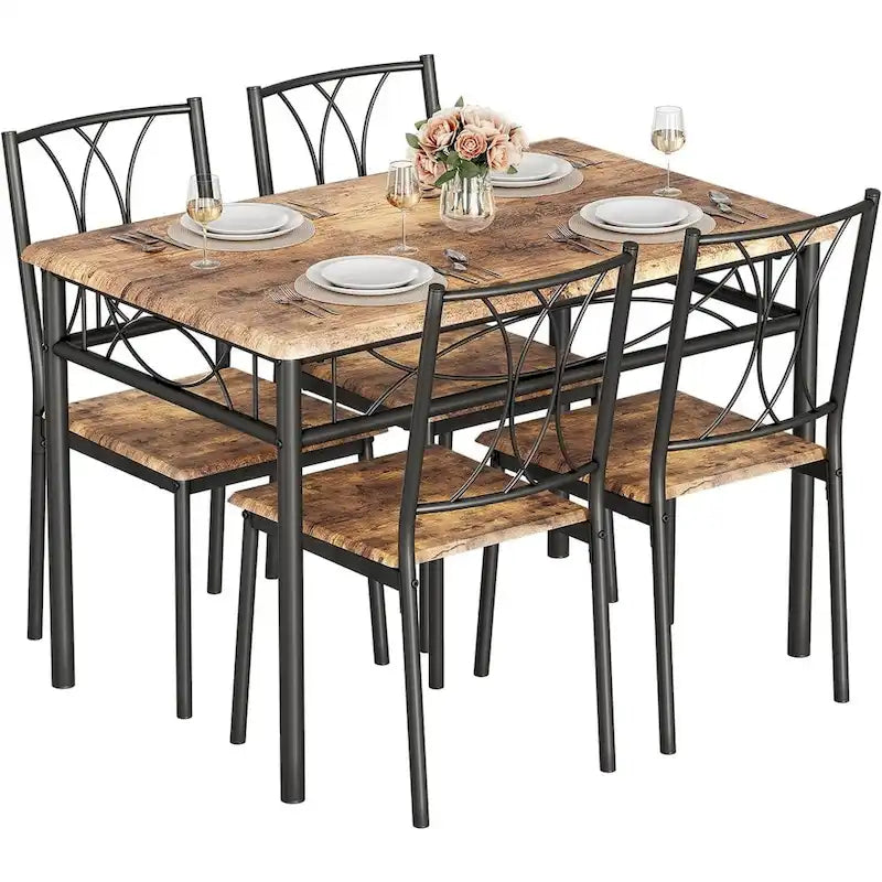 Ensemble table de salle à manger rectangulaire gris / noir / marron, 4 personnes