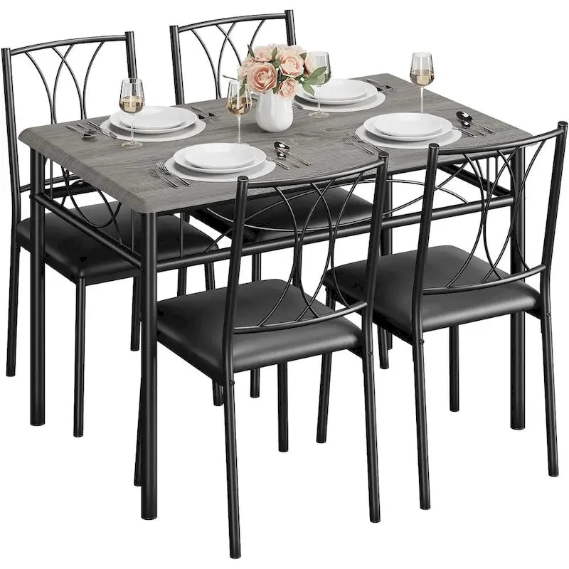 Ensemble table de salle à manger rectangulaire gris / noir / marron, 4 personnes
