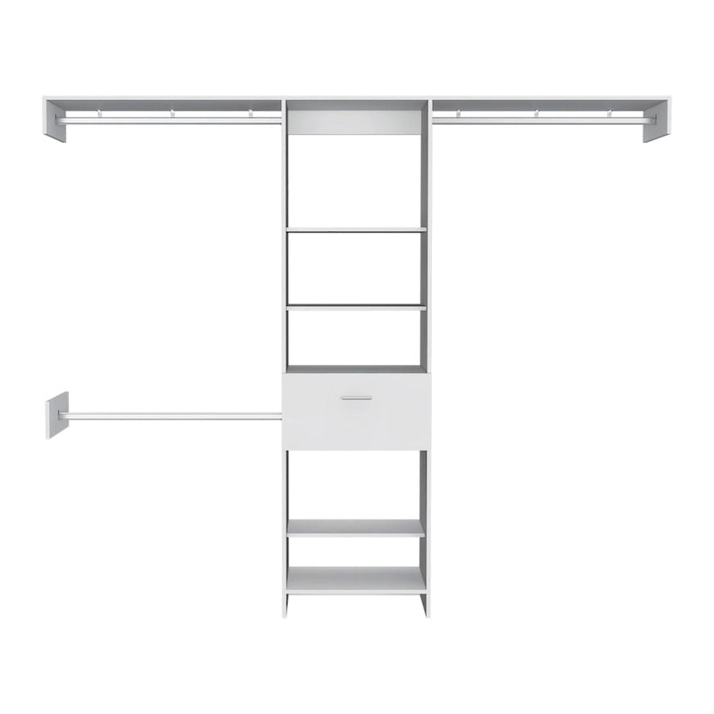 Système de placard d'angle blanc / wengé / noyer foncé – 5 étagères, 1 tiroir, 3 tringles