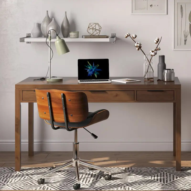 Noyer chaud / Noyer de hickory / Chêne clair moyen / Blanc – Bureau contemporain en bois massif, 1 personne