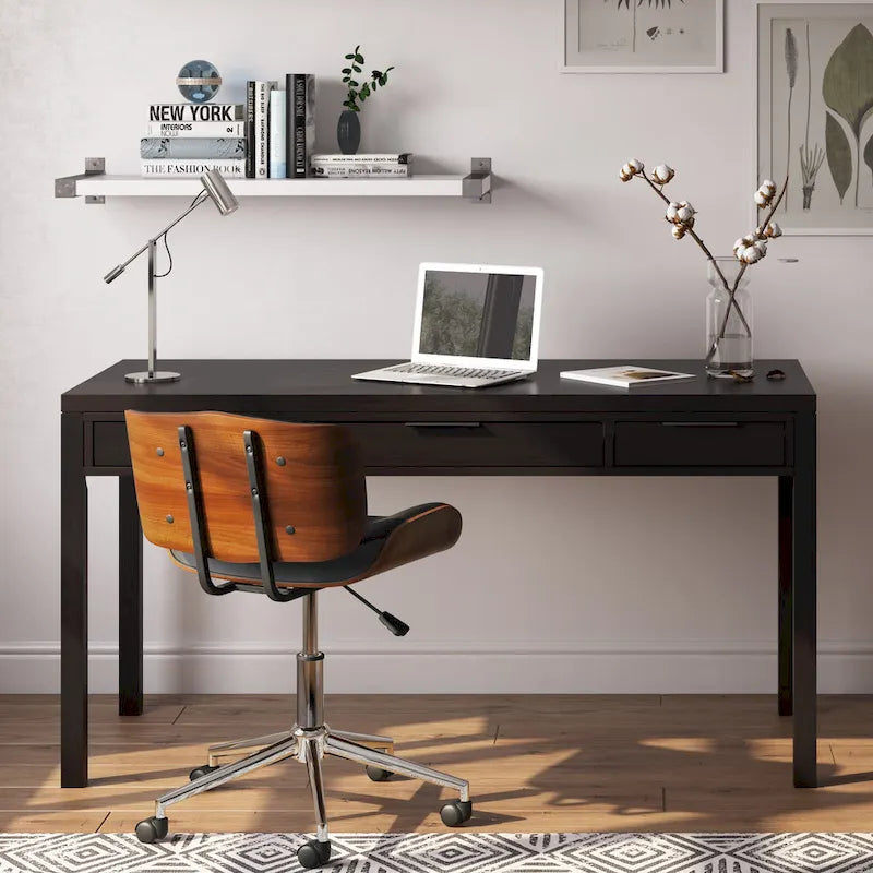 Noyer chaud / Noyer de hickory / Chêne clair moyen / Blanc – Bureau contemporain en bois massif, 1 personne