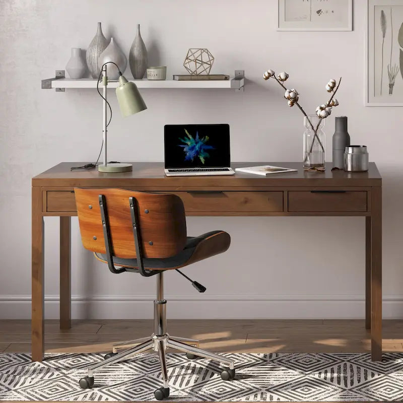 Noyer chaud / Noyer de hickory / Chêne clair moyen / Blanc – Bureau contemporain en bois massif, 1 personne