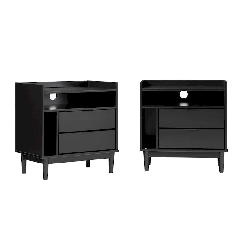 Tables de chevet en pin massif, lot de 2 (Caramel / Blanc / Noir)