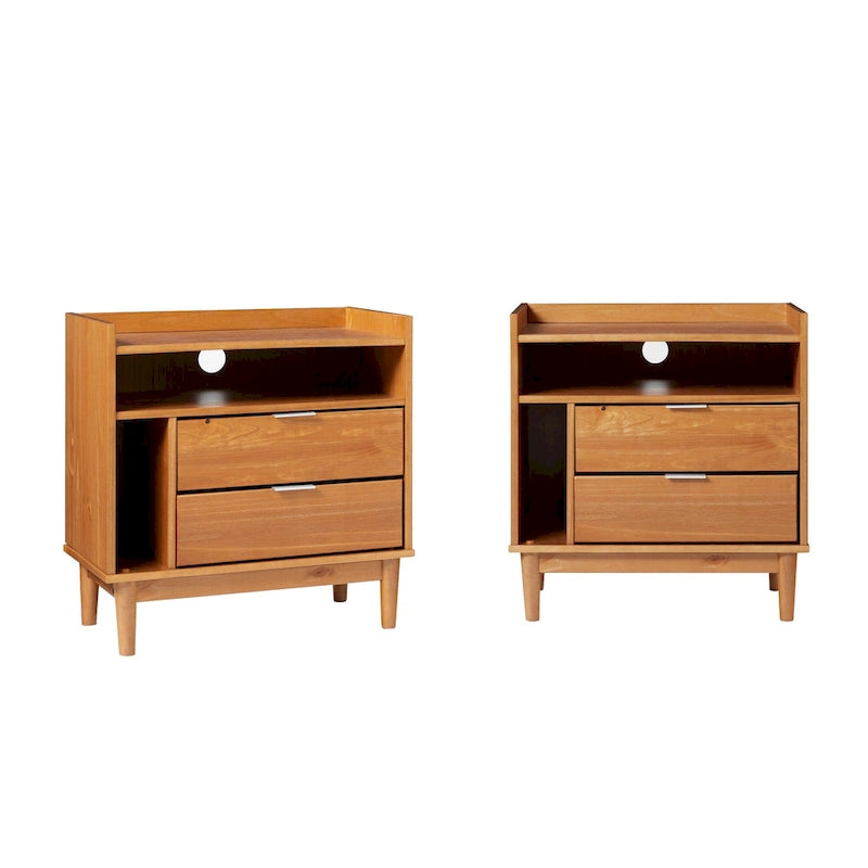 Tables de chevet en pin massif, lot de 2 (Caramel / Blanc / Noir)