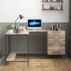 Bureau d'angle en L avec tiroirs, bois véritable / marron foncé, 2 personnes