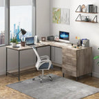 Bureau d'angle en L avec tiroirs, bois véritable / marron foncé, 2 personnes
