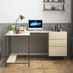 Bureau d'angle en L avec tiroirs, bois véritable / marron foncé, 2 personnes