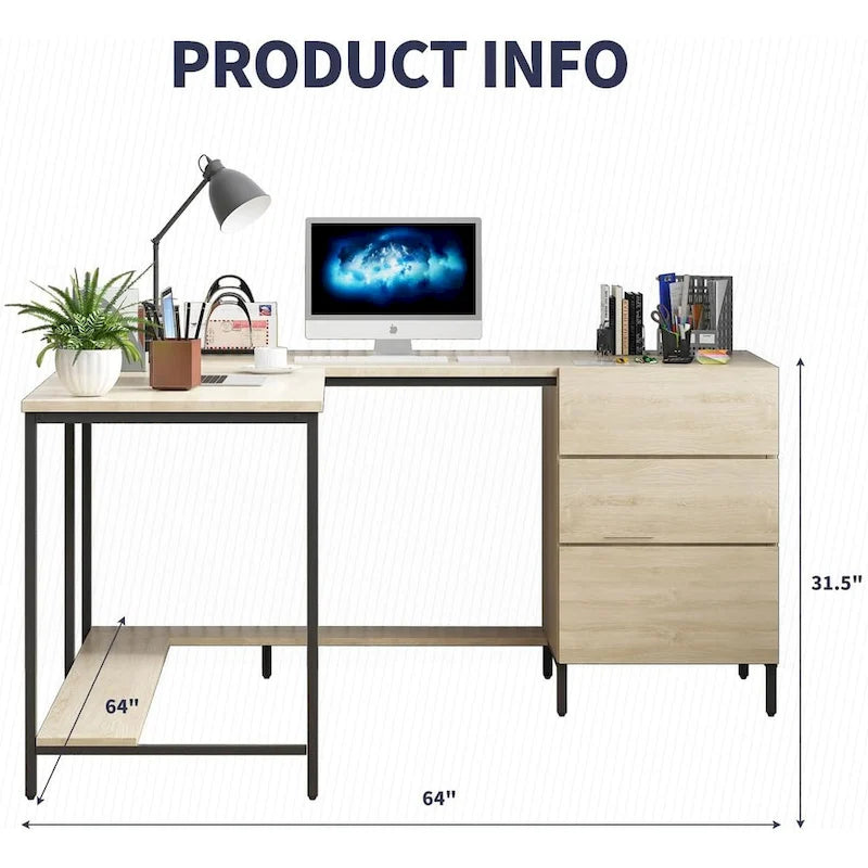 Bureau d'angle en L avec tiroirs, bois véritable / marron foncé, 2 personnes