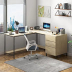 Bureau d'angle en L avec tiroirs, bois véritable / marron foncé, 2 personnes
