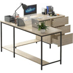 Bureau d'angle en L avec tiroirs, bois véritable / marron foncé, 2 personnes