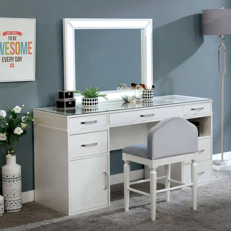 Ensemble coiffeuse 3 pièces 6 tiroirs Obsidian Grey / Luminous White pour 1 personne