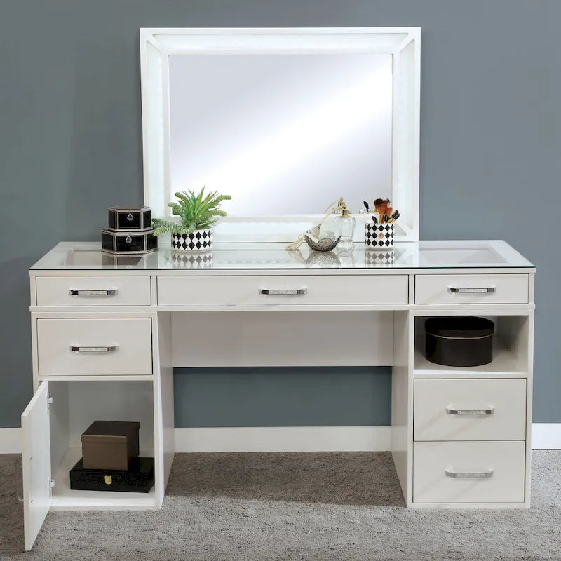 Ensemble coiffeuse 3 pièces 6 tiroirs Obsidian Grey / Luminous White pour 1 personne