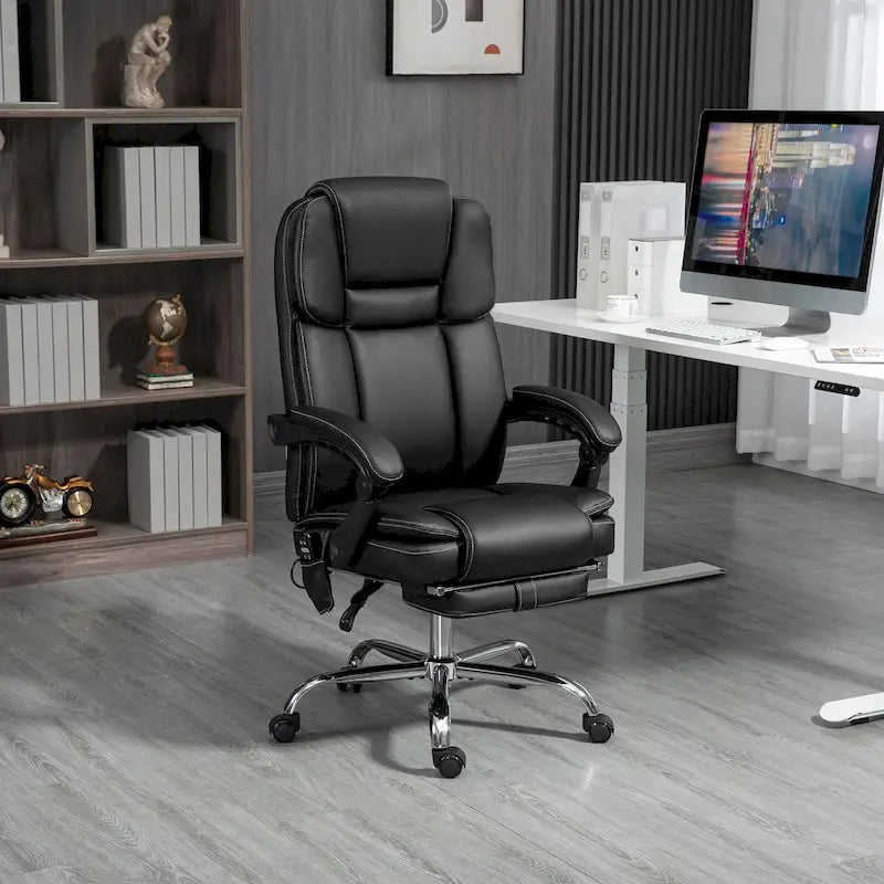 Fauteuil de bureau massant inclinable noir/marron avec repose-pieds, monopersonne