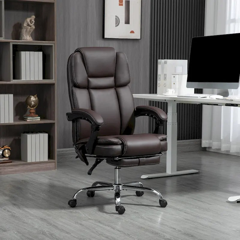 Fauteuil de bureau massant inclinable noir/marron avec repose-pieds, monopersonne