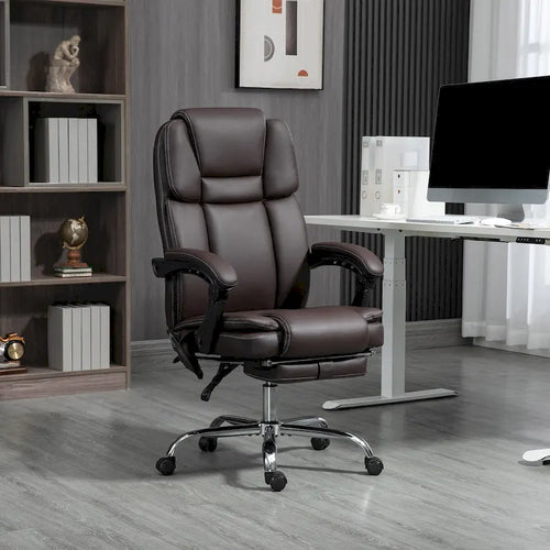 Vinsetto Massage Office Chair with 6 Vibration Points, Heated Reclining PU Leather Computer Chair with Adjustable Height, Black