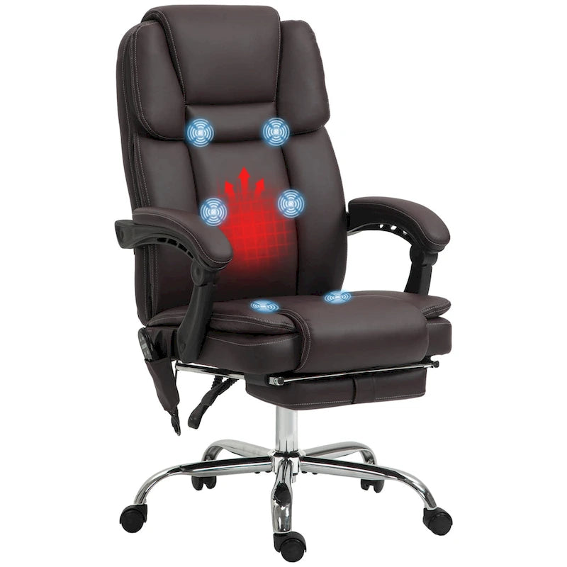 Fauteuil de bureau massant inclinable noir/marron avec repose-pieds, monopersonne