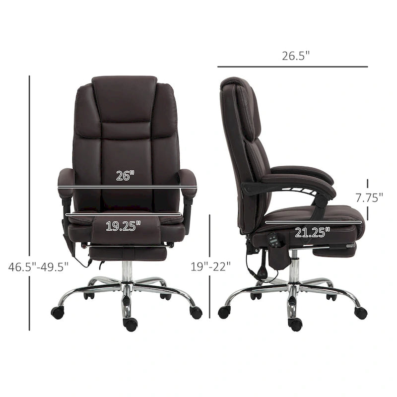 Fauteuil de bureau massant inclinable noir/marron avec repose-pieds, monopersonne