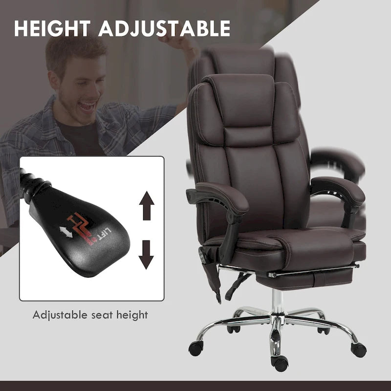 Fauteuil de bureau massant inclinable noir/marron avec repose-pieds, monopersonne