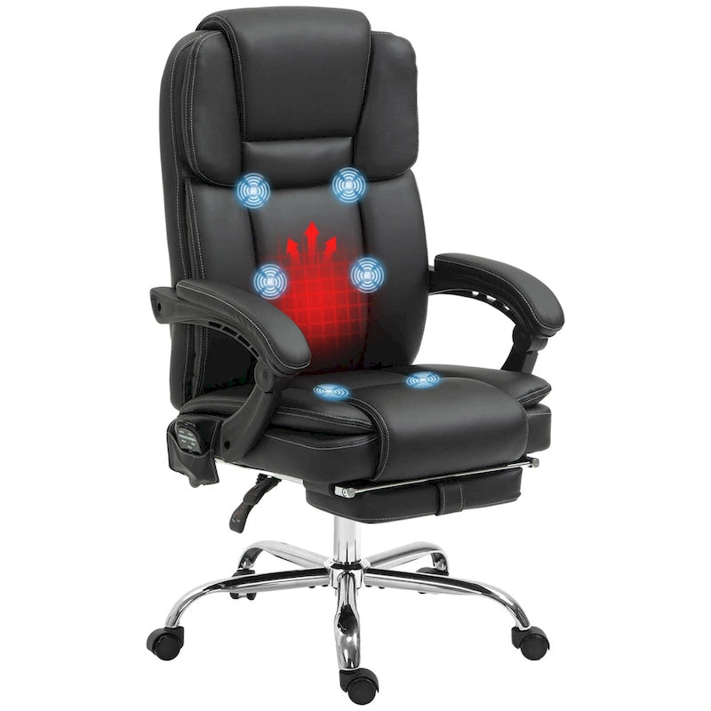 Fauteuil de bureau de massage inclinable noir/marron avec repose-pieds, simple