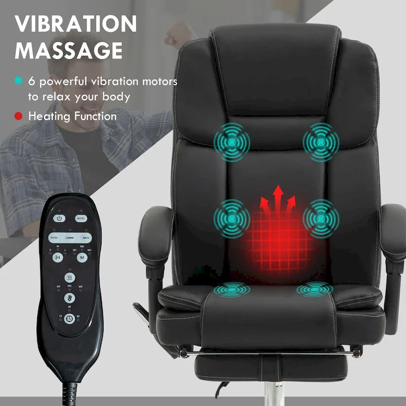 Fauteuil de bureau de massage inclinable noir/marron avec repose-pieds, simple