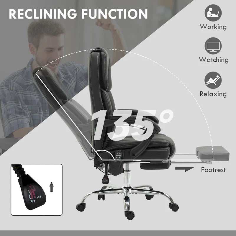 Fauteuil de bureau de massage inclinable noir/marron avec repose-pieds, simple