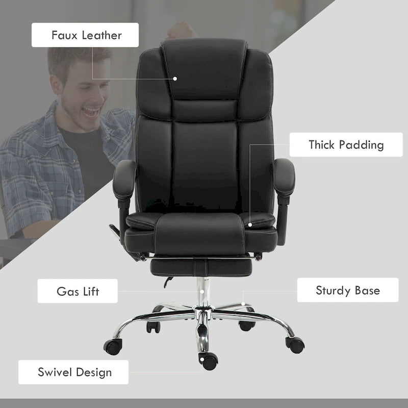 Fauteuil de bureau de massage inclinable noir/marron avec repose-pieds, simple
