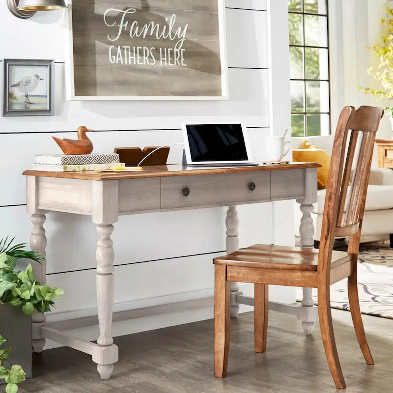 Bureau antique 1 tiroir avec station de charge USB, Individuel, Noir antique / Gris / Blanc