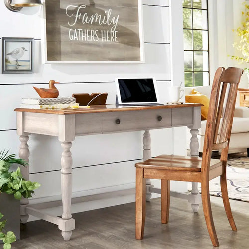 Bureau antique 1 tiroir avec station de charge USB, Individuel, Noir antique / Gris / Blanc