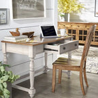 Bureau antique 1 tiroir avec station de charge USB, Individuel, Noir antique / Gris / Blanc