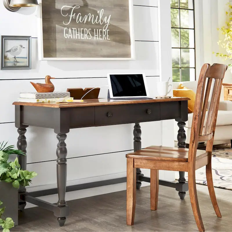 Bureau antique 1 tiroir avec station de charge USB, Individuel, Noir antique / Gris / Blanc
