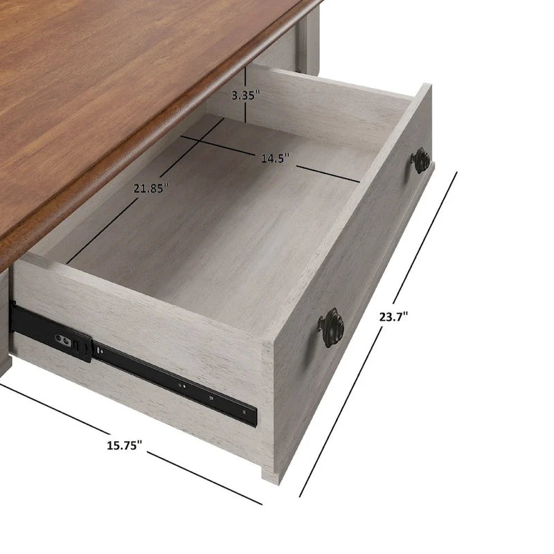 Bureau antique 1 tiroir avec station de charge USB, Individuel, Noir antique / Gris / Blanc